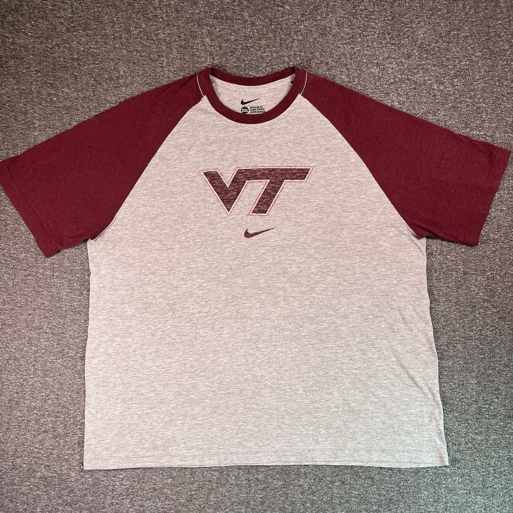 Virginia Tech Nike Shirts Mens 2XL Gray Short Sleeve‎ Regular Pullover Hokiebird